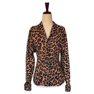 Vintage 80s Norma Kamali Leopard Cheetah Animal Print Top Blouse